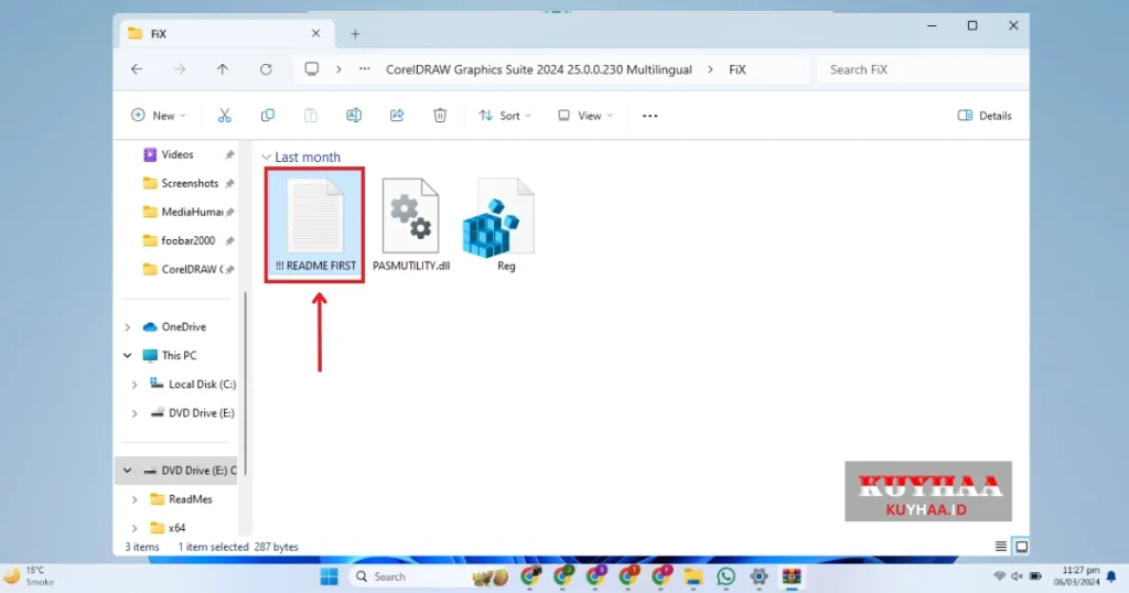 This picture shows to open Readme of CorelDRAW Graphics Suite 2024 