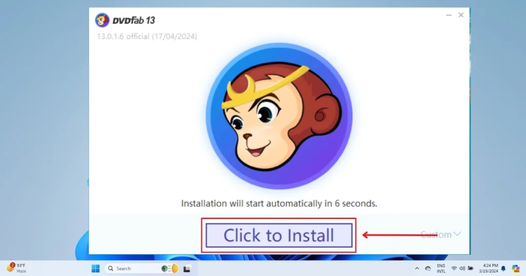 This picture shows to click Install of DVDFab