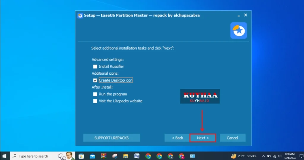 This picture shows to select additional tasks of EaseUS Partition Master