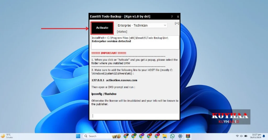 This picture shows the activation status of EaseUS Todo Backup