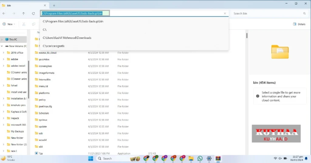 This picture shows to paste the link in the folder of EaseUS Todo Backup