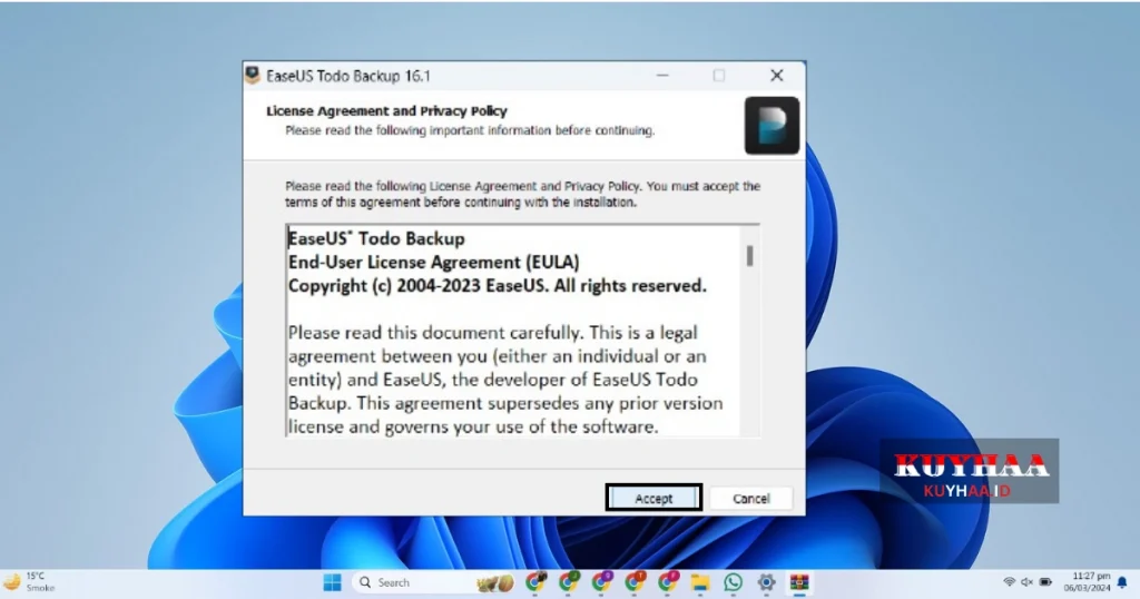 This picture shows the installation wizard of EaseUS Todo Backup