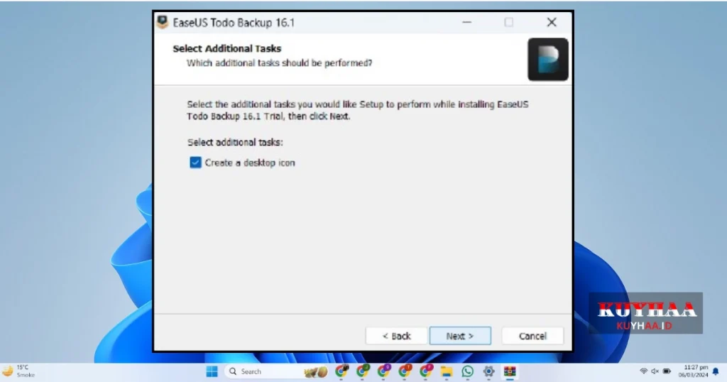 This picture shows to select additional tasks of EaseUS Todo Backup