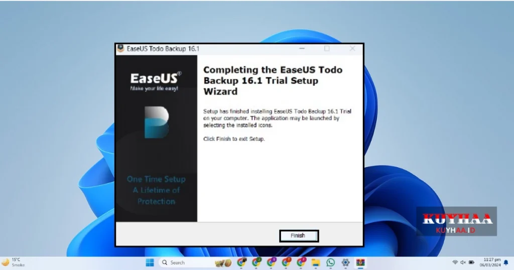 This picture shows the installation of EaseUS Todo Backup is complete