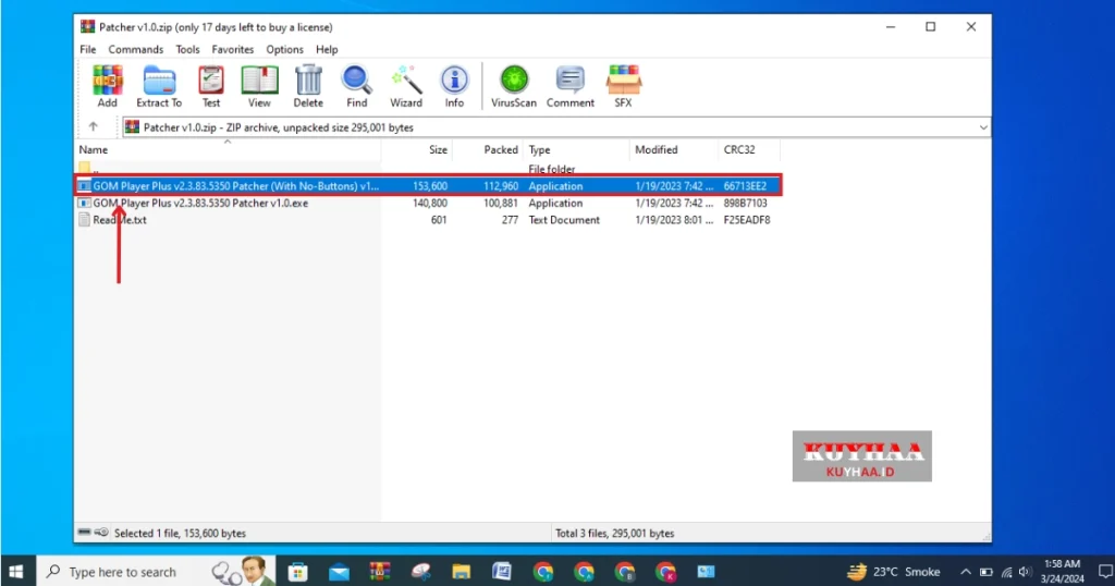 This picture shows to copy patcher file of Gom Player Plus