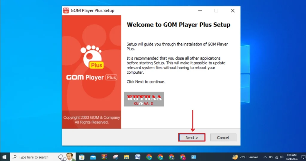 This picture shows the installation wizard of Gom Player Plus