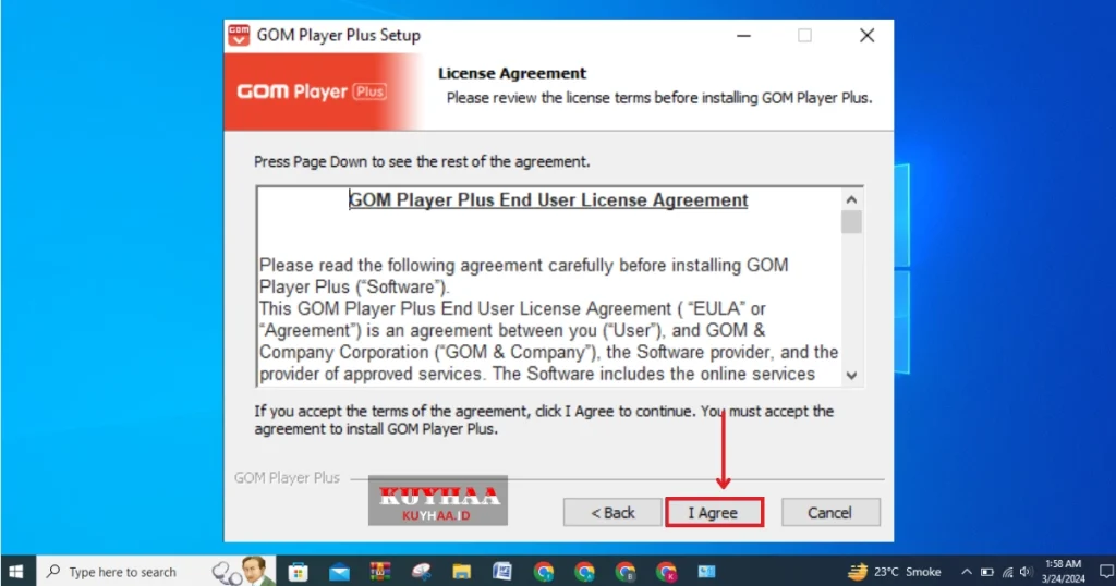 This picture shows to agree the agreement of Gom Player Plus