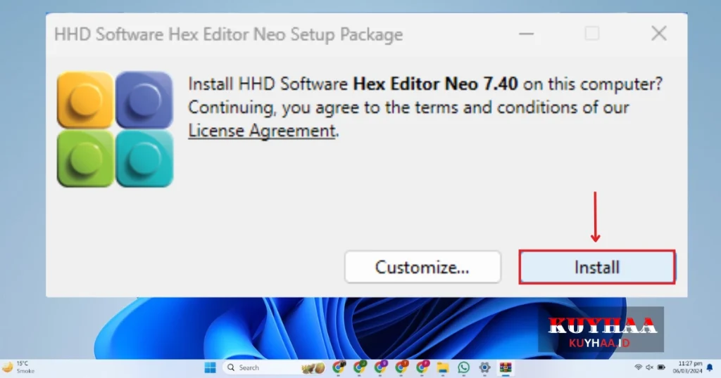 This picture shows to click Install of Hex Editor Neo