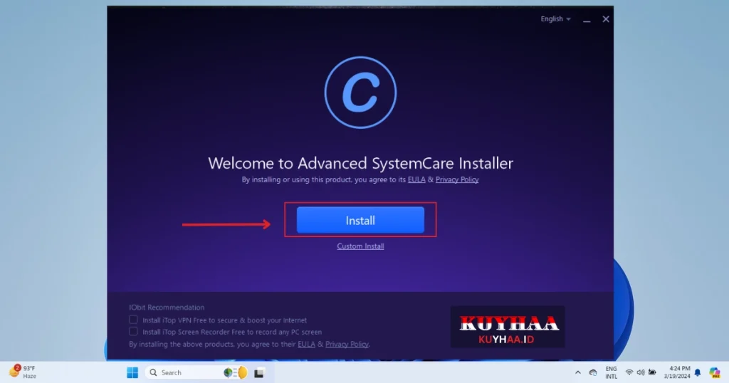 This picture shows the installation wizard of IObit Advanced SystemCare Pro