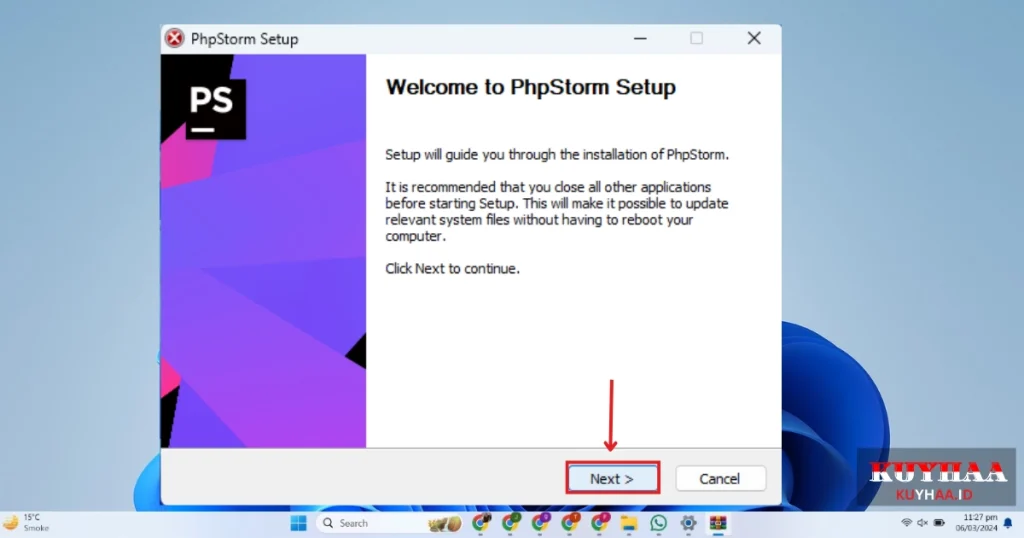 This picture shows the installation wizard of JetBrains PhpStorm