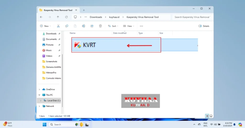 This picture shows to run setup of Kaspersky Virus Removal Tool