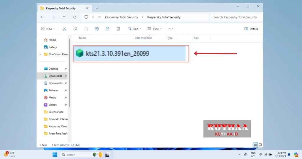 This picture shows to run the setup of Kaspersky Total Security