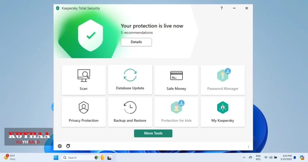 This picture shows the interface of Kaspersky Total Security
