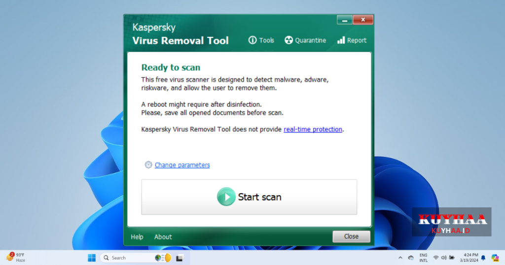 This picture shows the interface of Kaspersky Virus Removal Tool