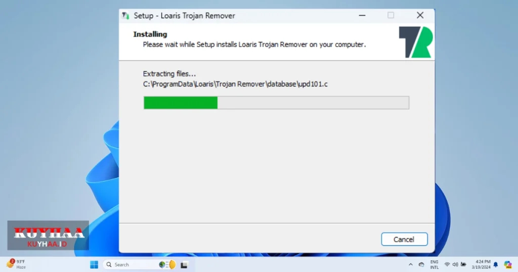 This picture shows the installation of Loaris Trojan Remover