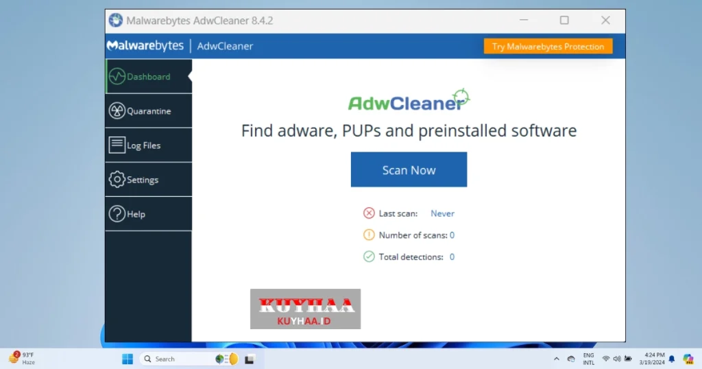 This picture shows the interface of AdwCleaner 