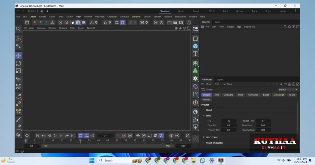 This picture shows the interface of Maxon Cinema 4D Studio