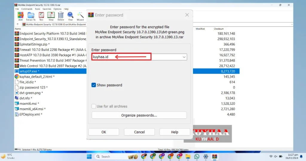 This picture shows to enter the password of McAfee Endpoint Security