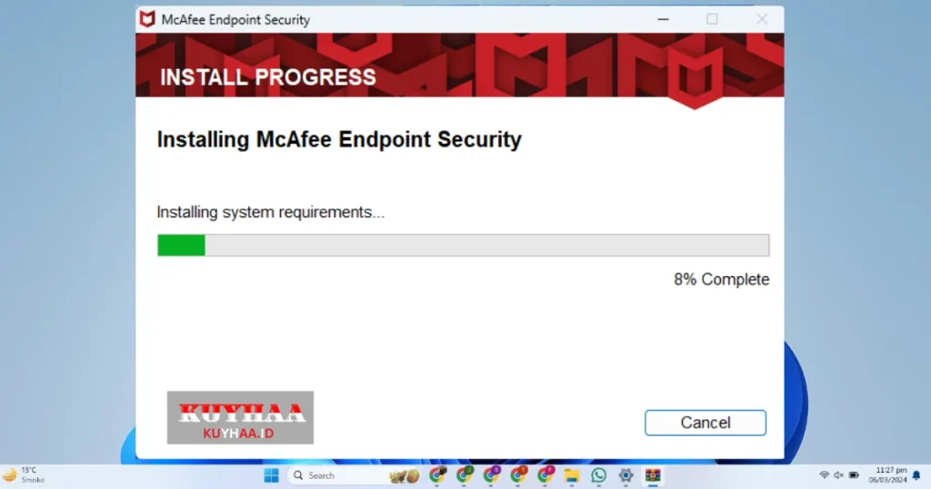 This picture shows the installation of McAfee Endpoint Security