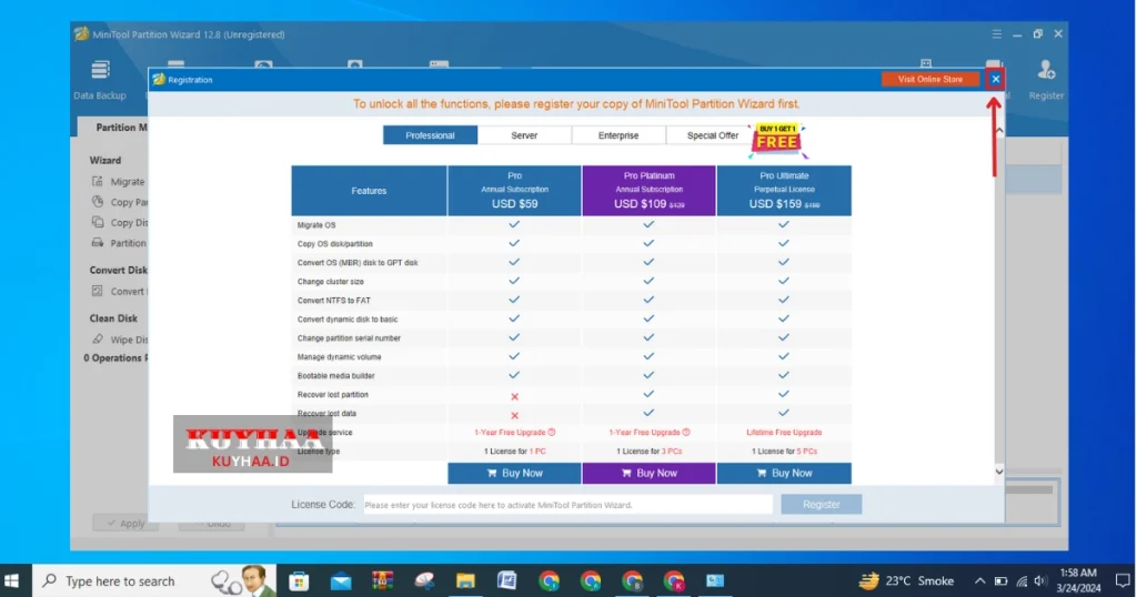 This images shows activation status of MiniTool Partition Wizard