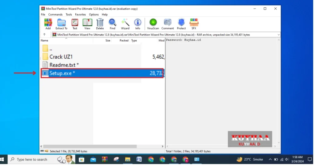 This images shows to run setup exe file of MiniTool Partition Wizard