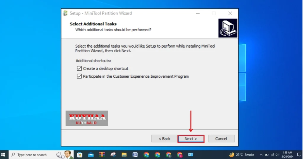 This images shows to select additional tasks of MiniTool Partition Wizard