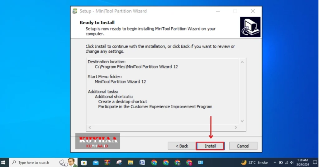 This images shows the installation of MiniTool Partition Wizard