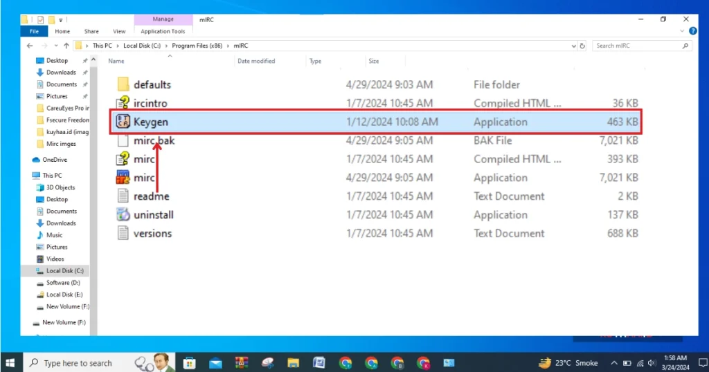 This picture shows to run the keygen