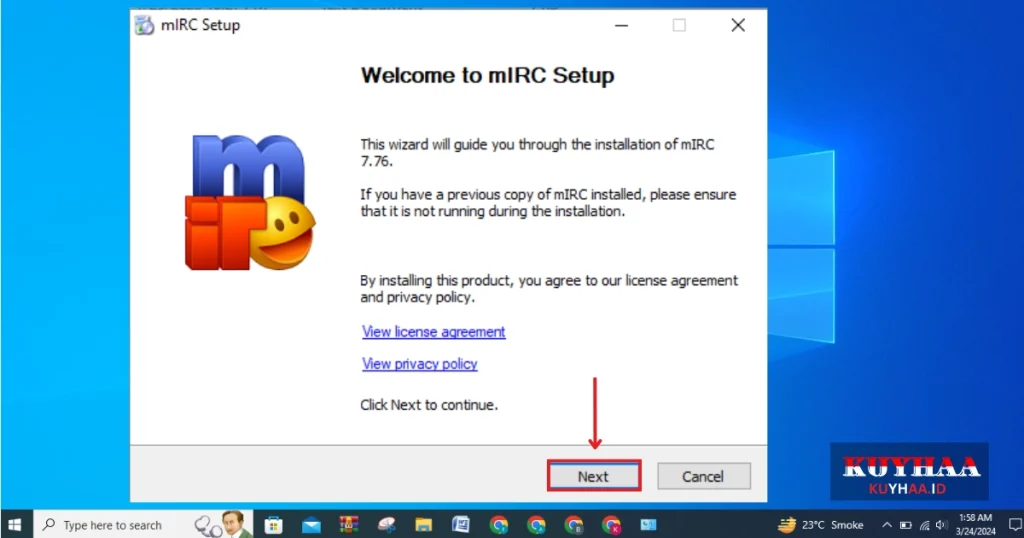 This picture shows the installation wizard of mIRC