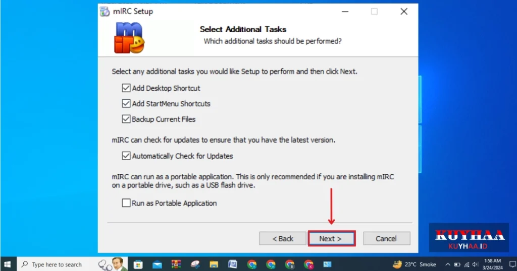 This picture shows the additional tasks of mIRC