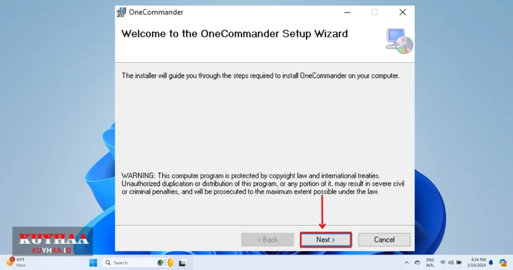 This picture shows the installation wizard of One Commander