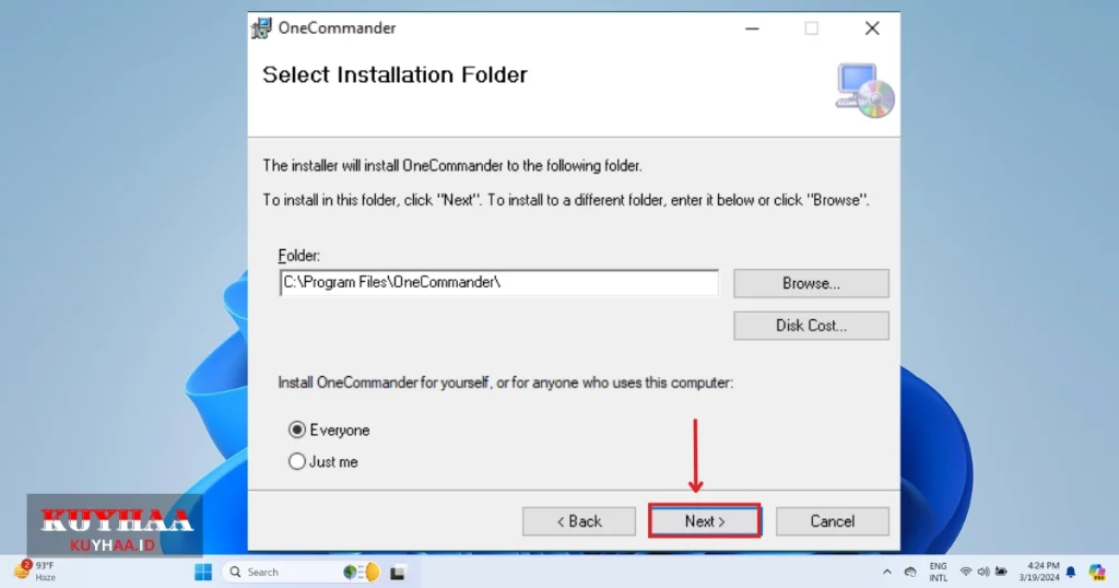 This picture shows to specify the folder for installation