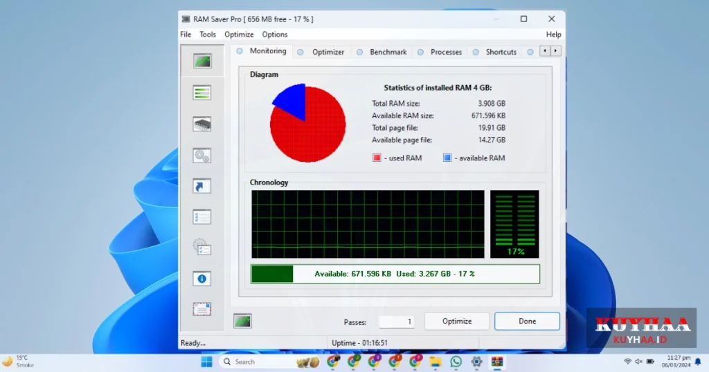 This picture shows the interface of RAM Saver Professional