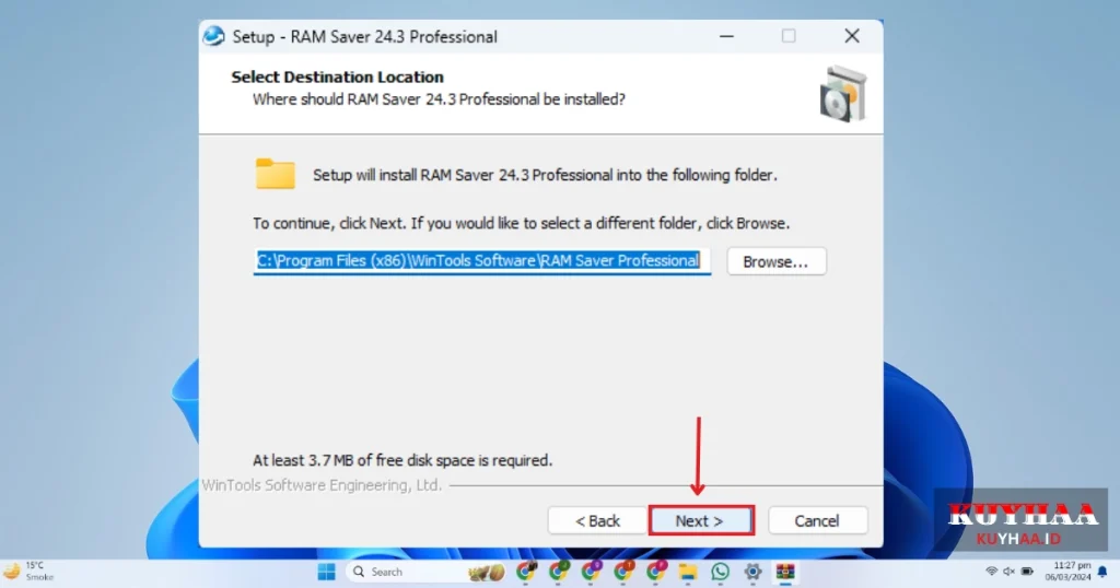 This picture shows to specfy the folder of RAM Saver Professional