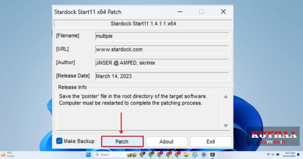 This picture shows to click patch of Stardock Start11