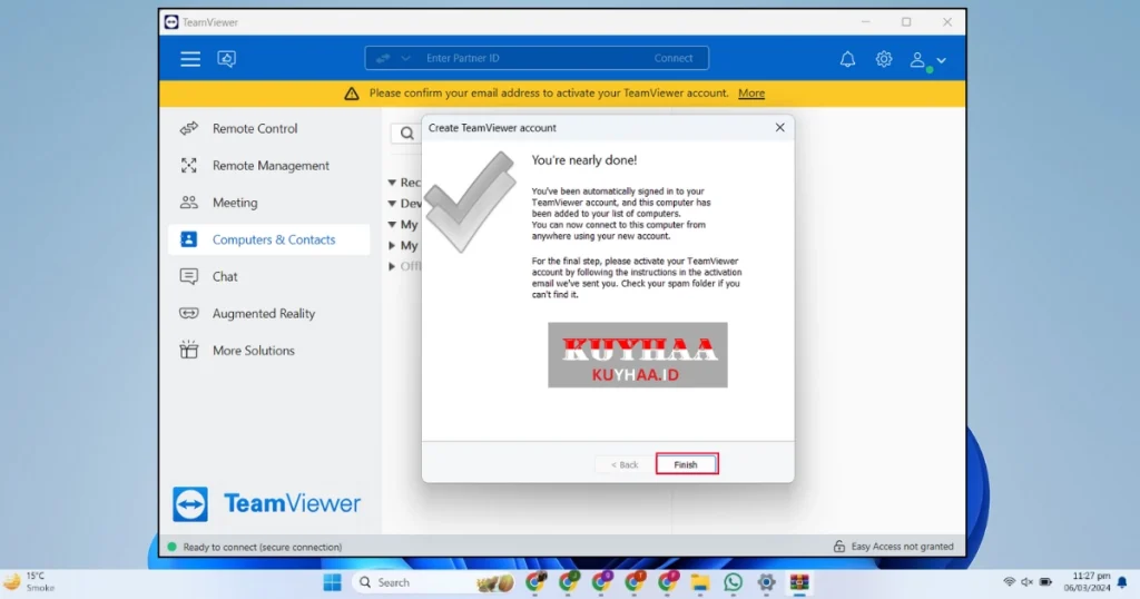 This picture shows to verify email of Teamviewer