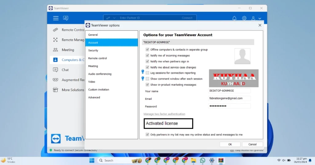 This picture shows the activation status of Teamviewer