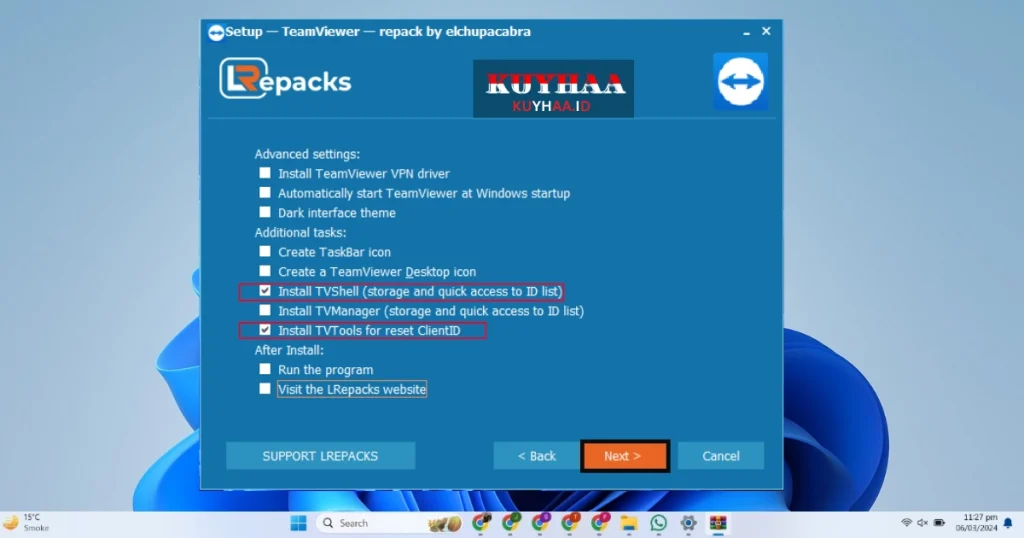 This picture shows to select advanced settings of Teamviewer