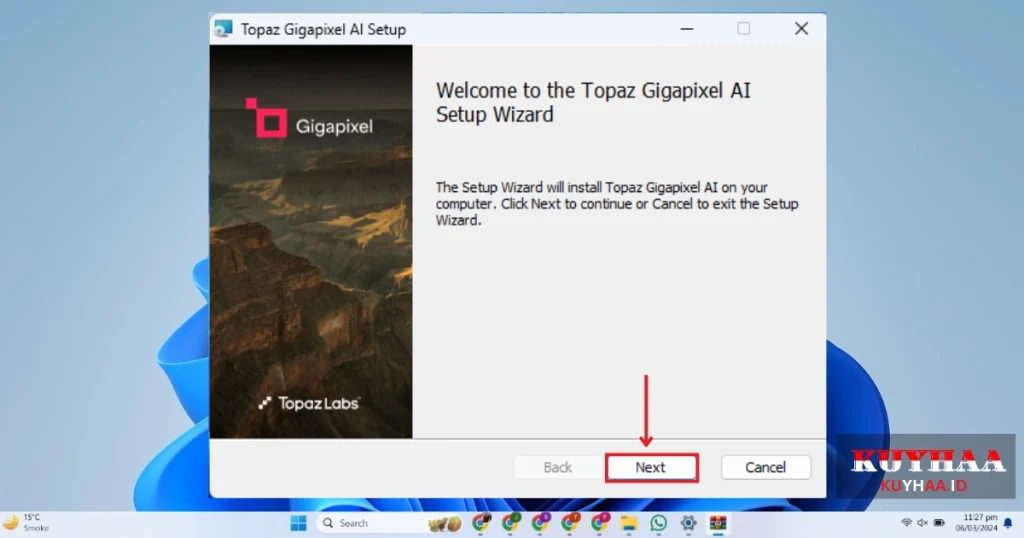 This picture shows the installation wizard of Topaz Gigapixel AI