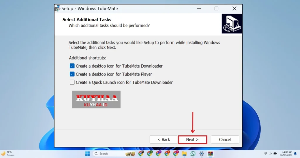 This picture shows to select additional tasks of TubeMate Downloader