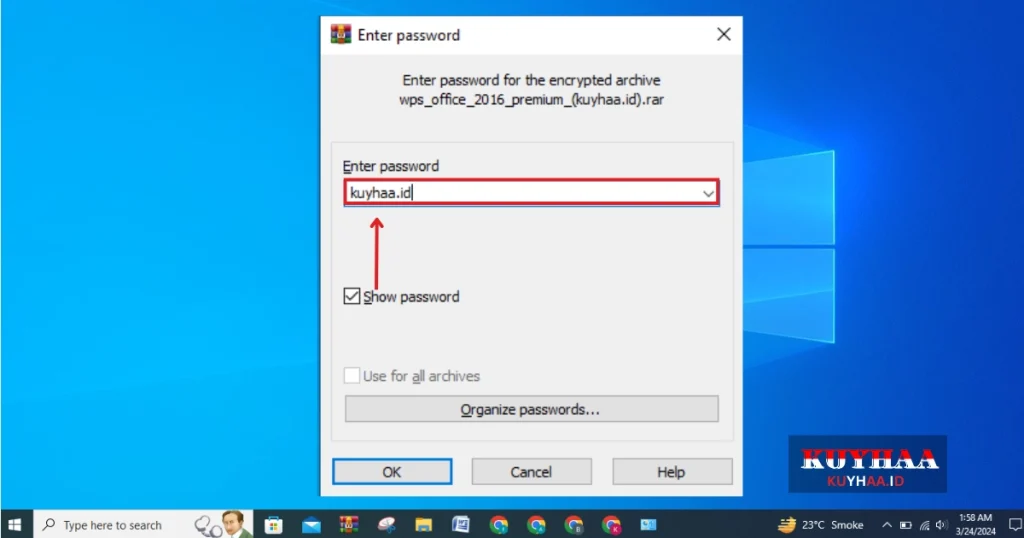 This picture shows to enter the password of WPS Office 2016