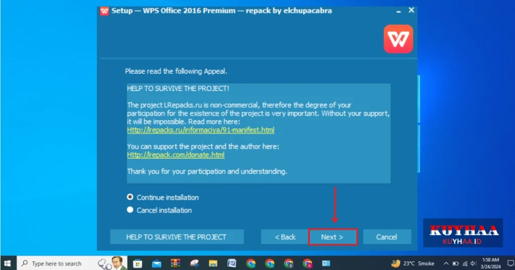 This picture shows to click Continue Installation