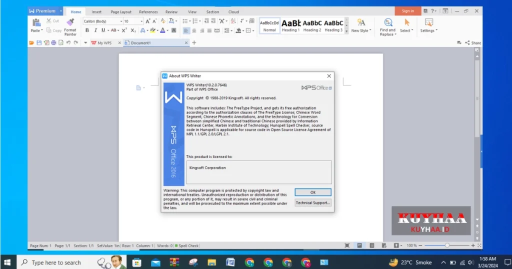 This picture shows the interface of WPS Office 2016