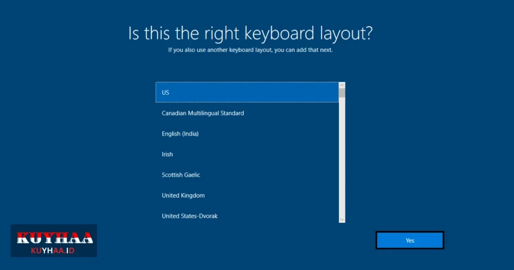 This picture shows select keyboard layout of Windows 10