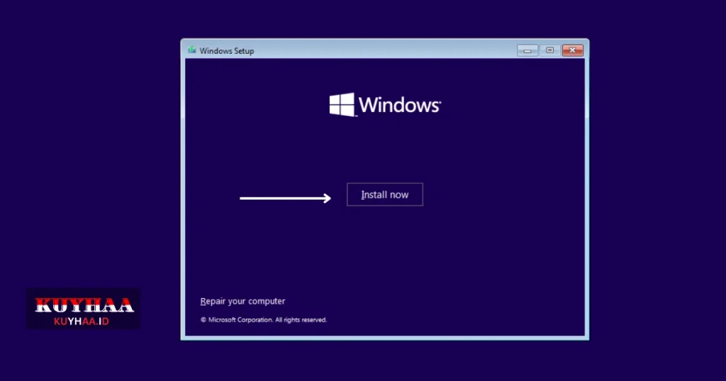 This picture shows to click Install Windows 10