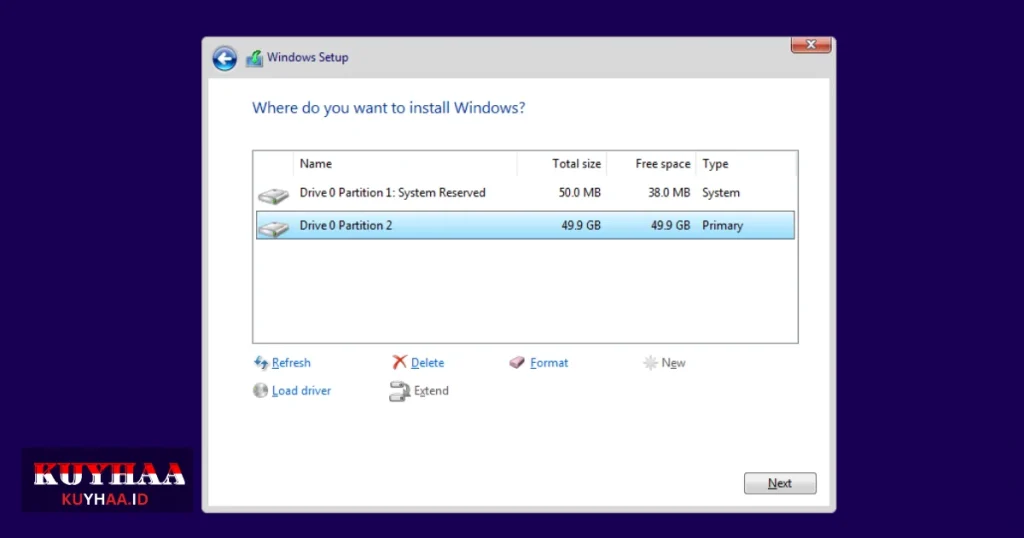 This picture shows to select partition of Windows 10