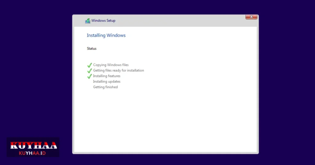 This picture shows the installation status of Windows 10