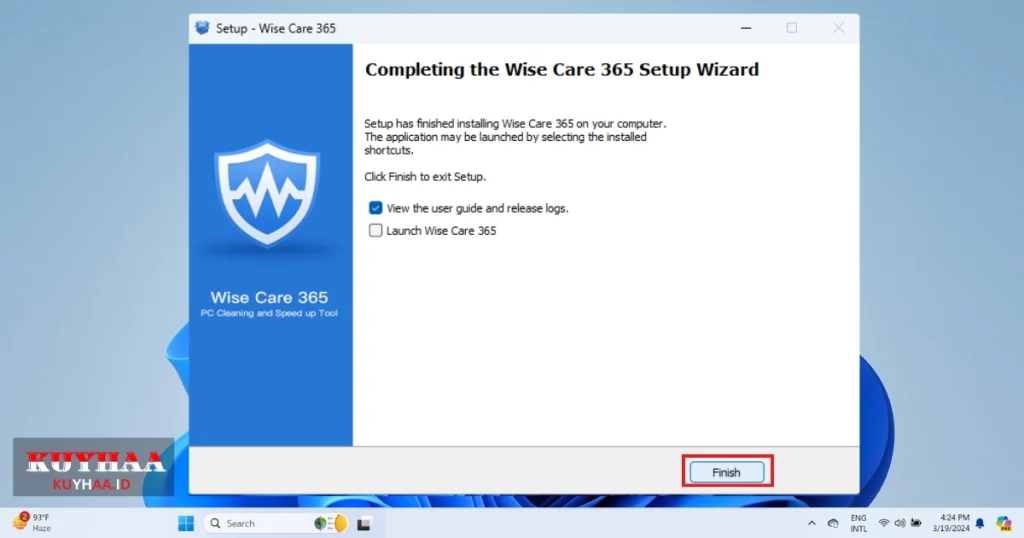 This picture shows to click Finish of Wise Care 365 Pro