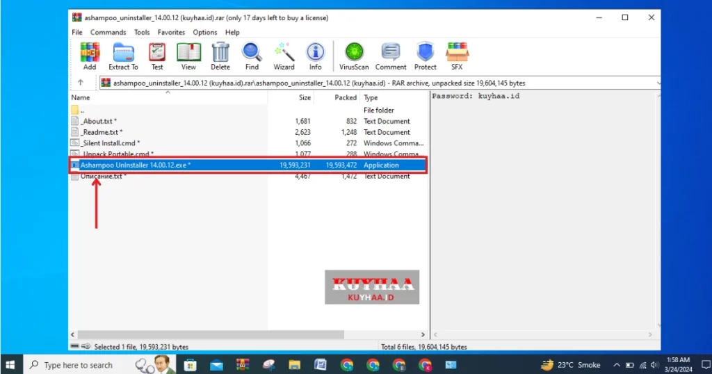 This picture shows to open downloaded zip file of Ashampoo UnInstaller