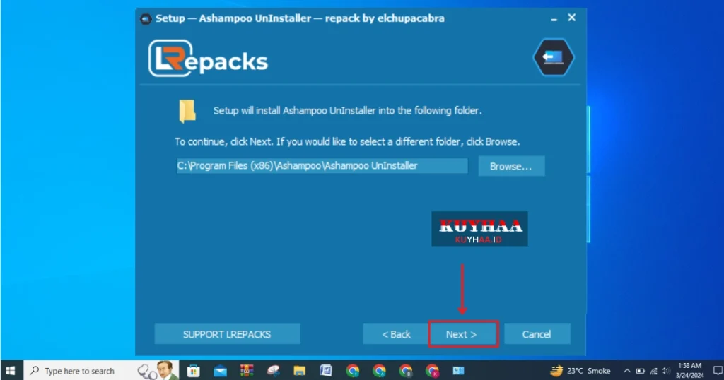 This picture shows specify the browser for installation of Ashampoo UnInstaller